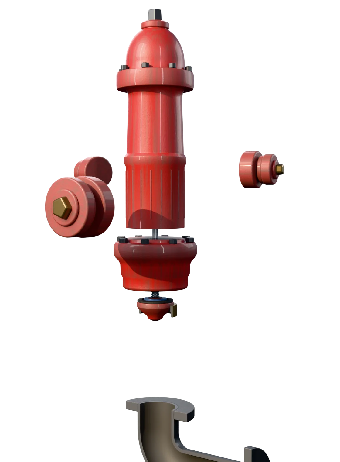 Section through a hydrant shoe with the PulseTech valve plate above its bronze seat